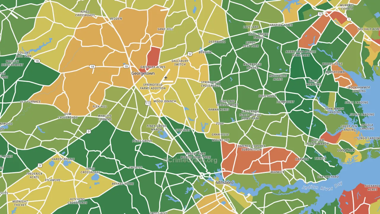 Sussex County, DE Map of Theft Rates
