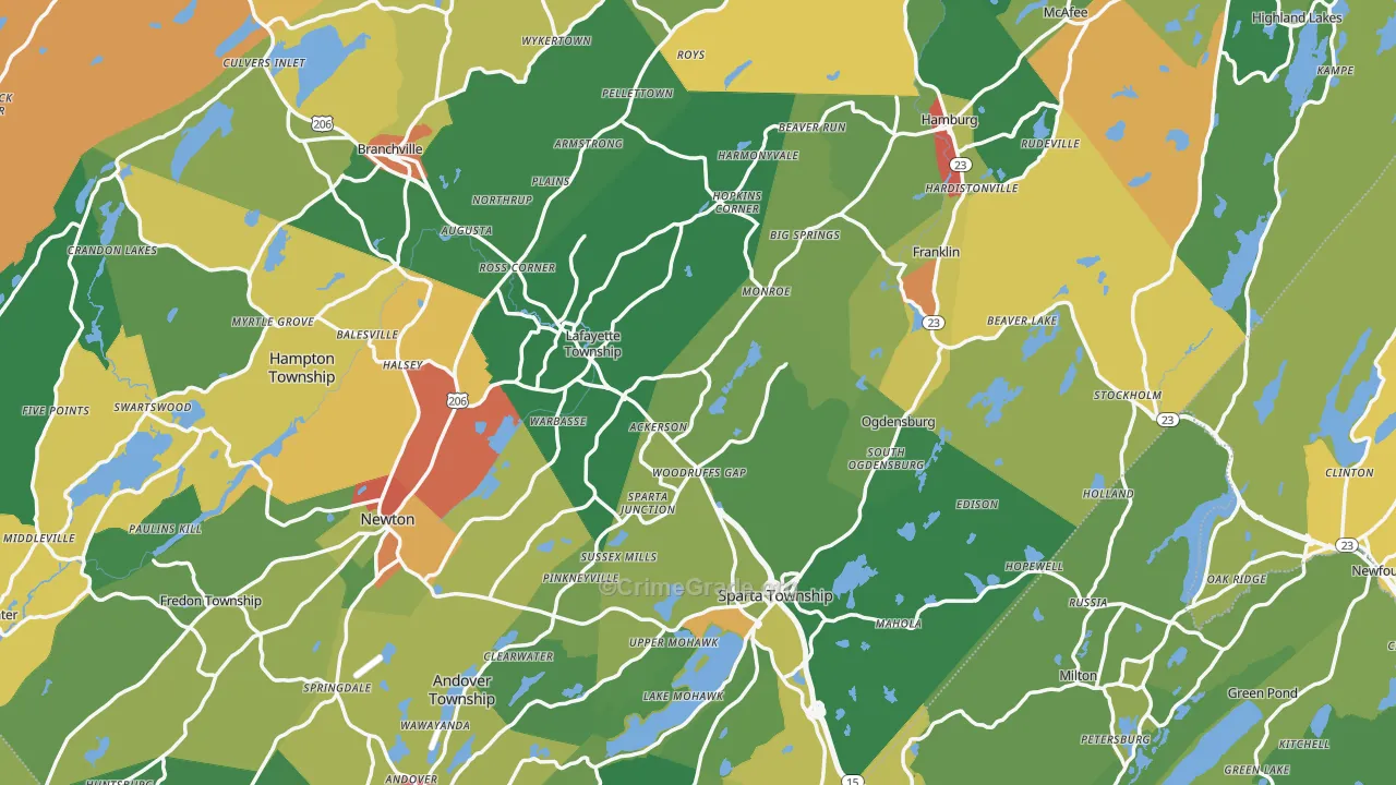 Sussex County, NJ Map of Theft Rates