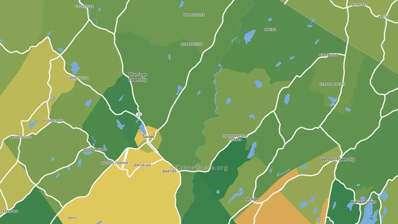 Sussex, NJ Map of Theft Rates