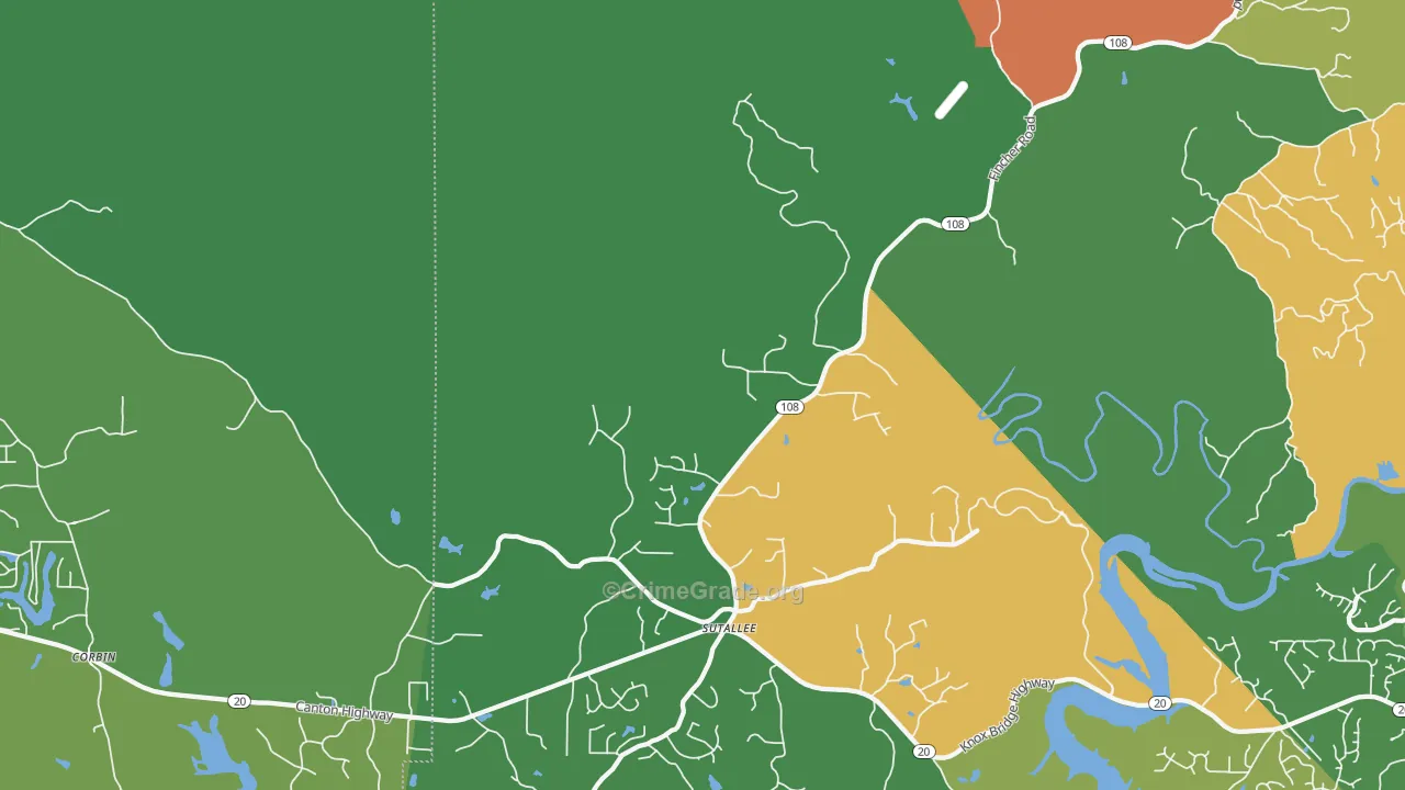 Sutallee, GA Map of Theft Rates