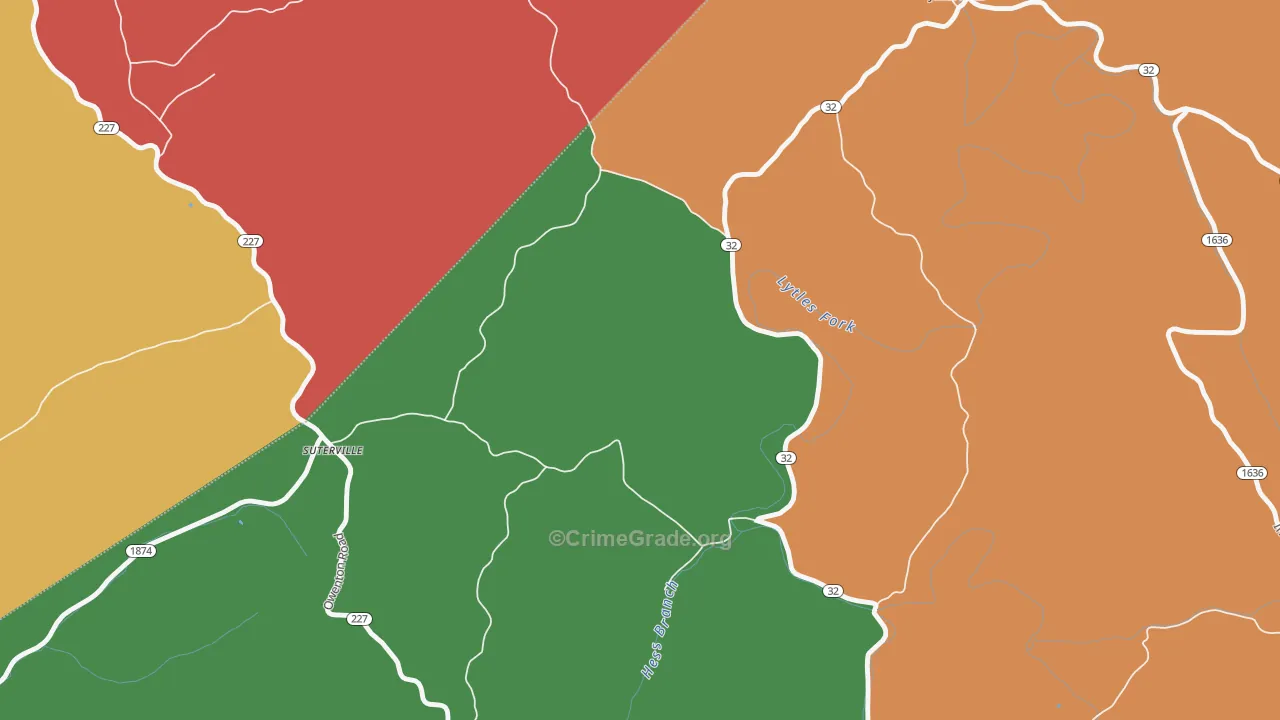 Suterville, KY Map of Theft Rates