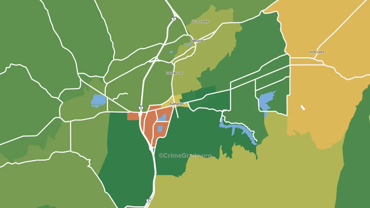 Sutherlin, OR Map of Theft Rates