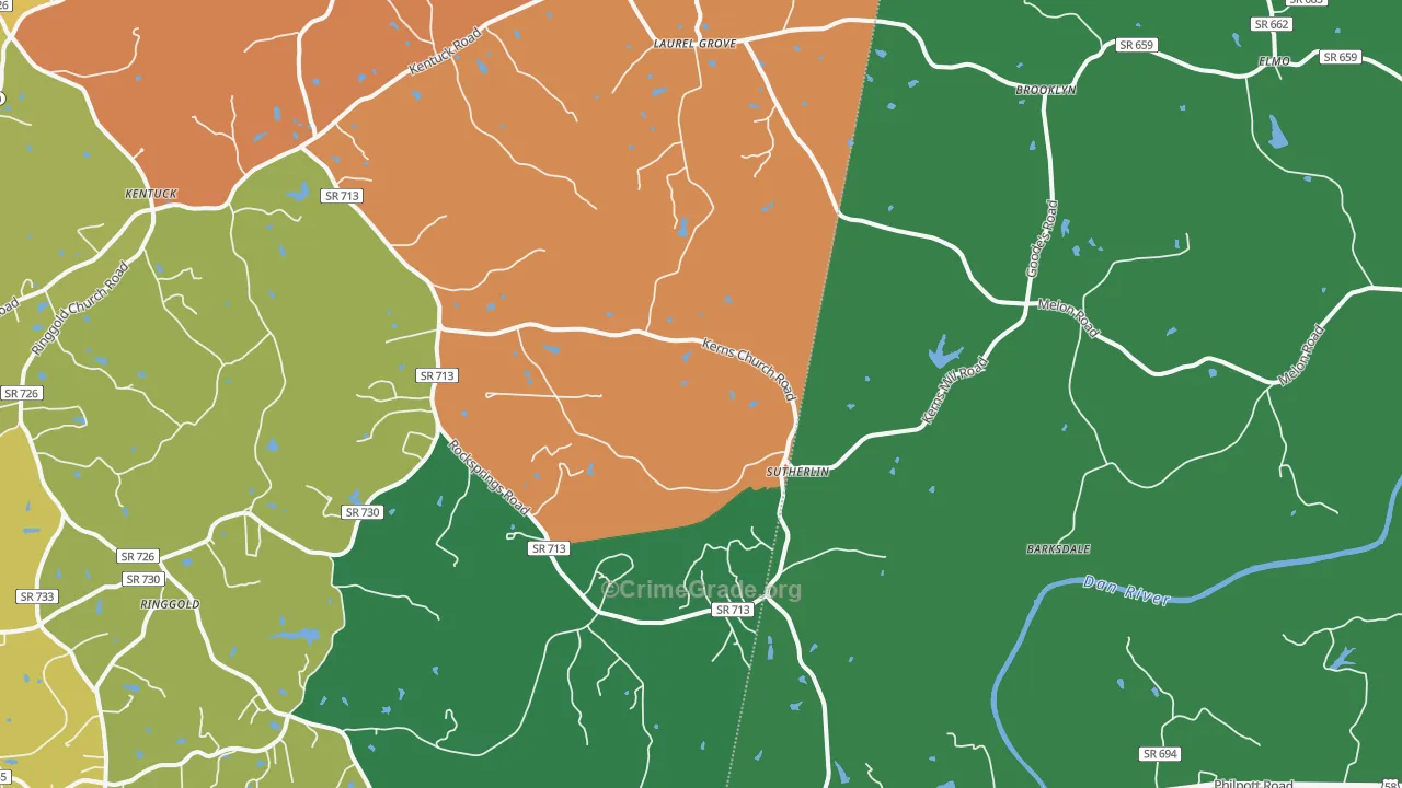 Sutherlin, VA Map of Theft Rates