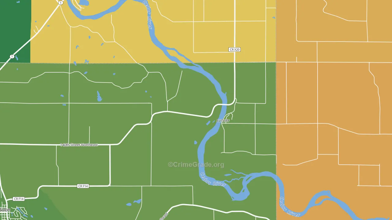Sutliff, IA Map of Theft Rates