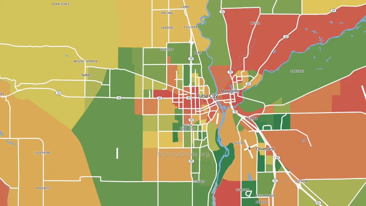 Sutter County, CA Map of Theft Rates