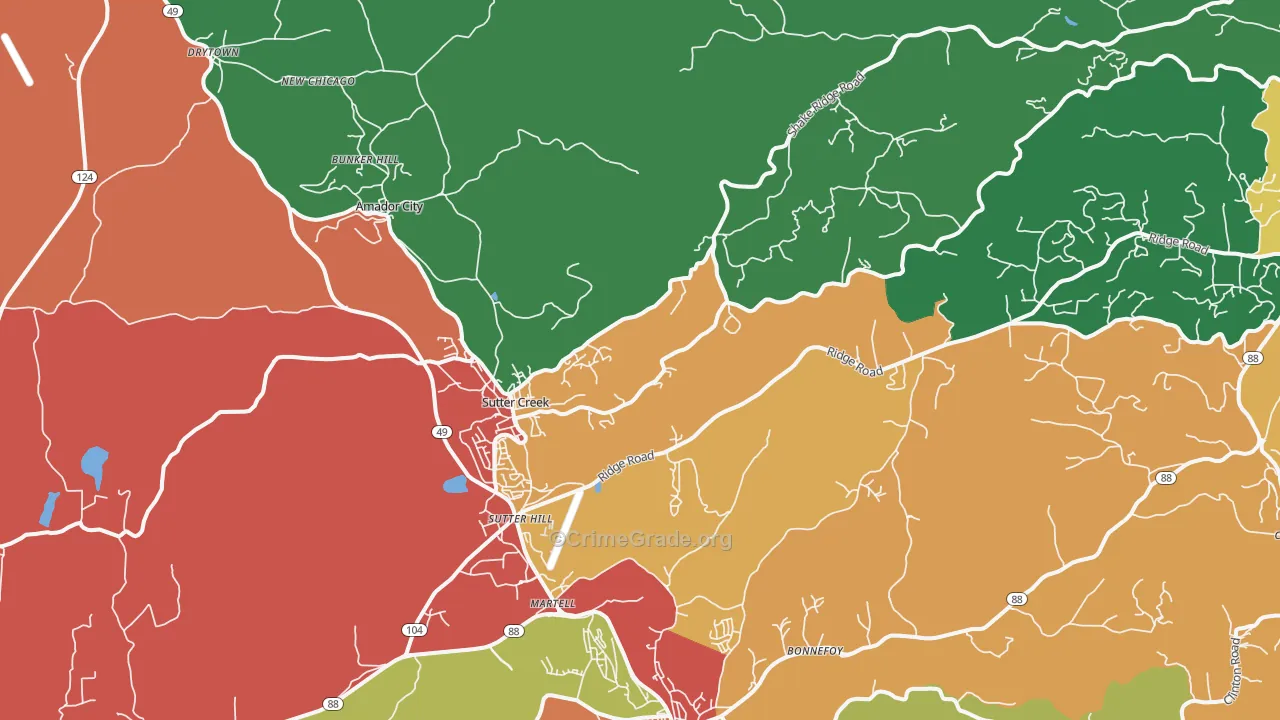 Sutter Creek, CA Map of Theft Rates