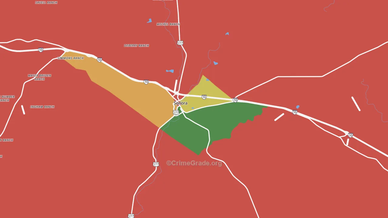 Sutton County, TX Map of Theft Rates