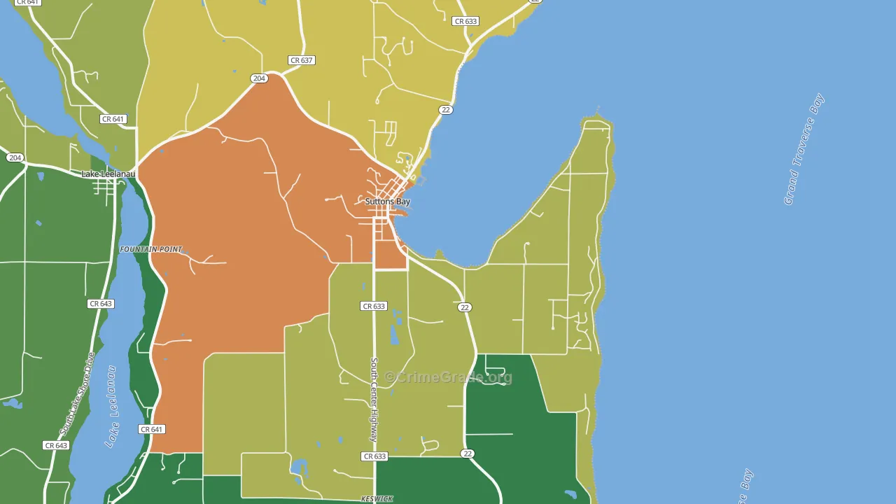 Suttons Bay, MI Map of Theft Rates