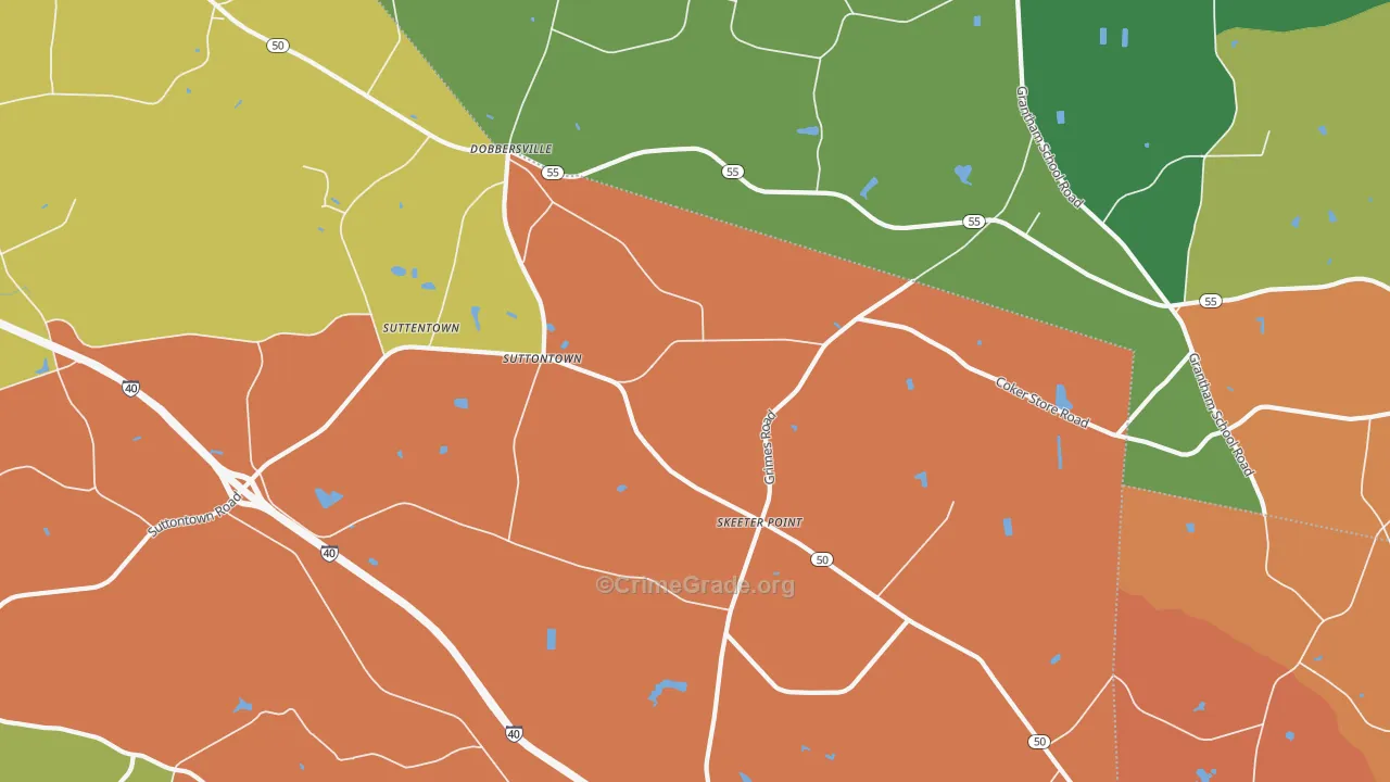 Suttontown, NC Map of Theft Rates