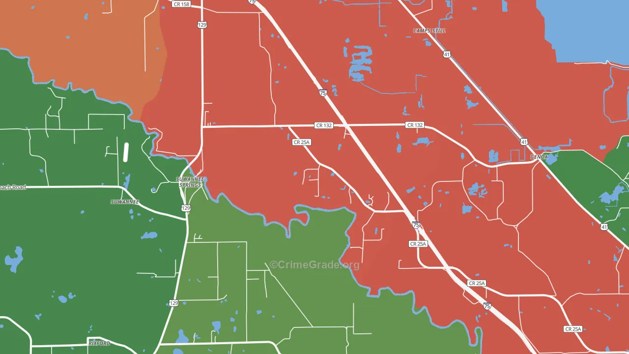 Suwannee Springs, FL Map of Theft Rates