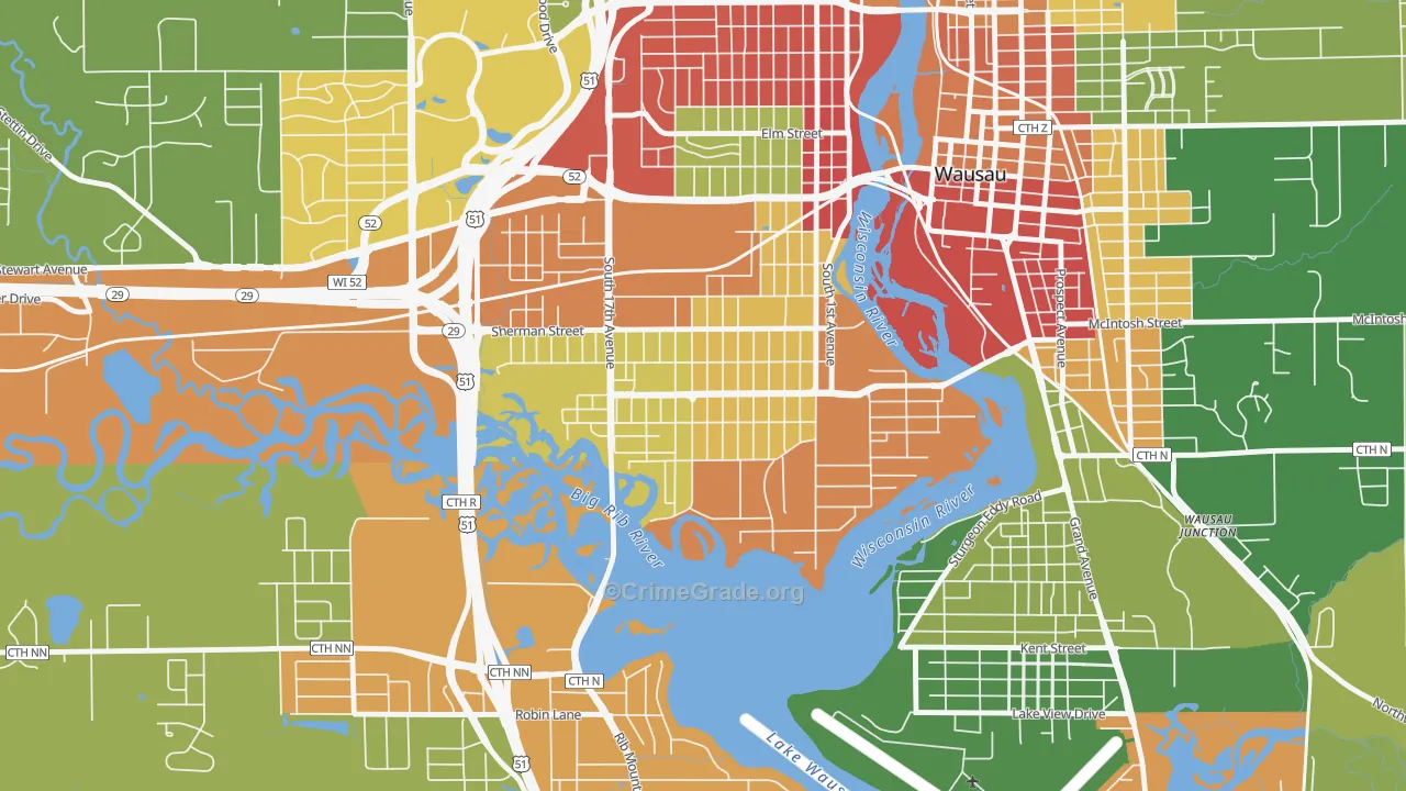 SW Jones, Wausau, WI Map of Theft Rates
