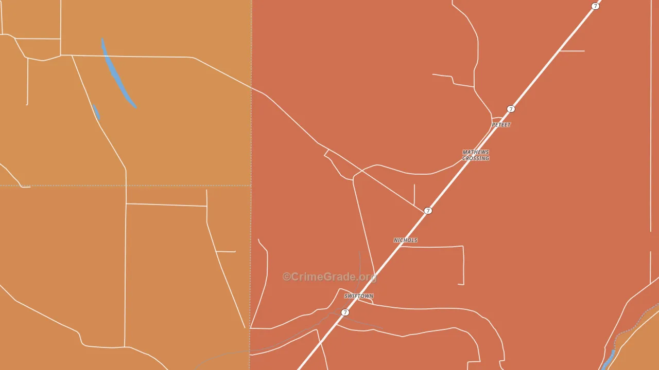 Swan Lake, MS Map of Theft Rates