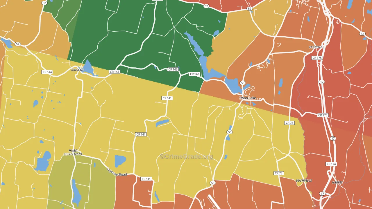 Swan Lake, NY Map of Theft Rates