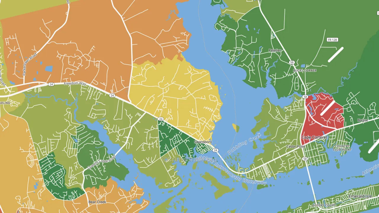 Swansboro, NC Map of Theft Rates