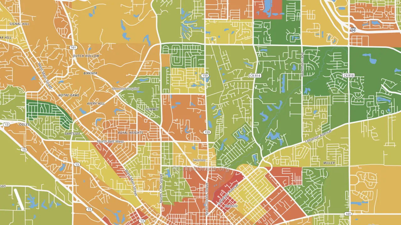 Swansea, IL Map of Theft Rates