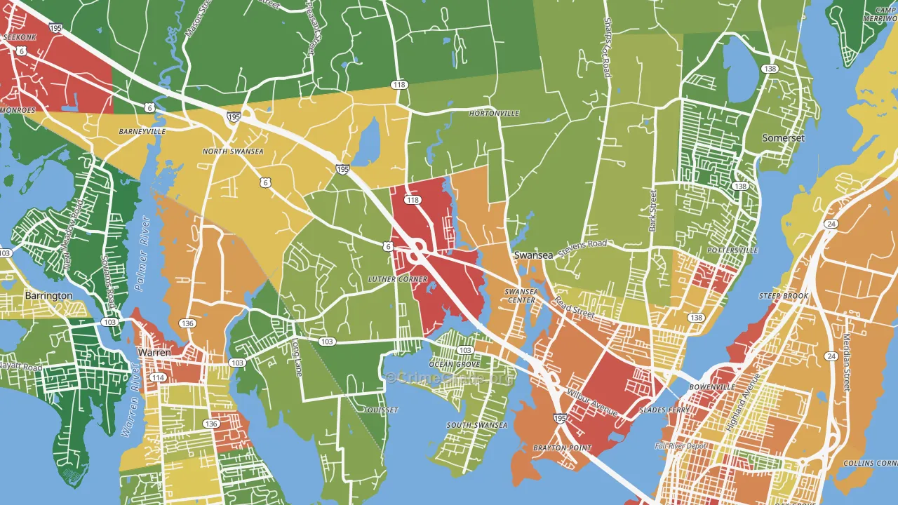 Swansea, MA Map of Theft Rates