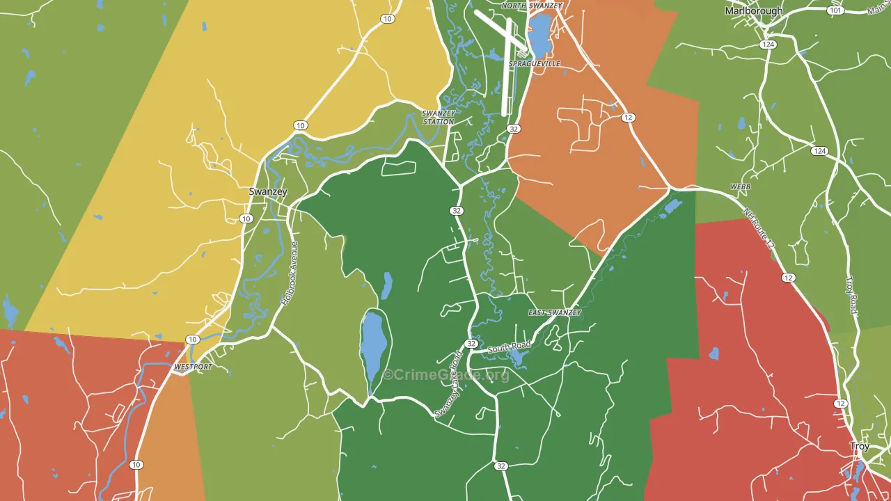 Swanzey, NH Map of Theft Rates