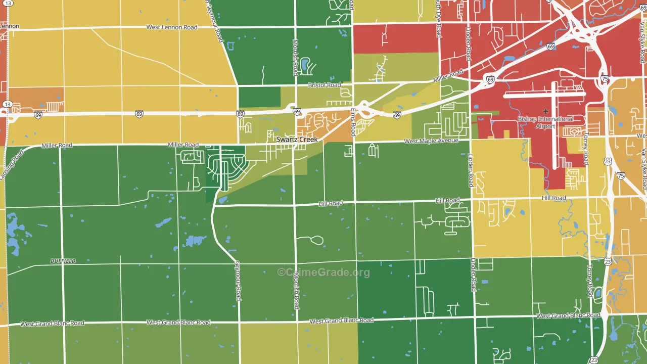 Swartz Creek, MI Map of Theft Rates