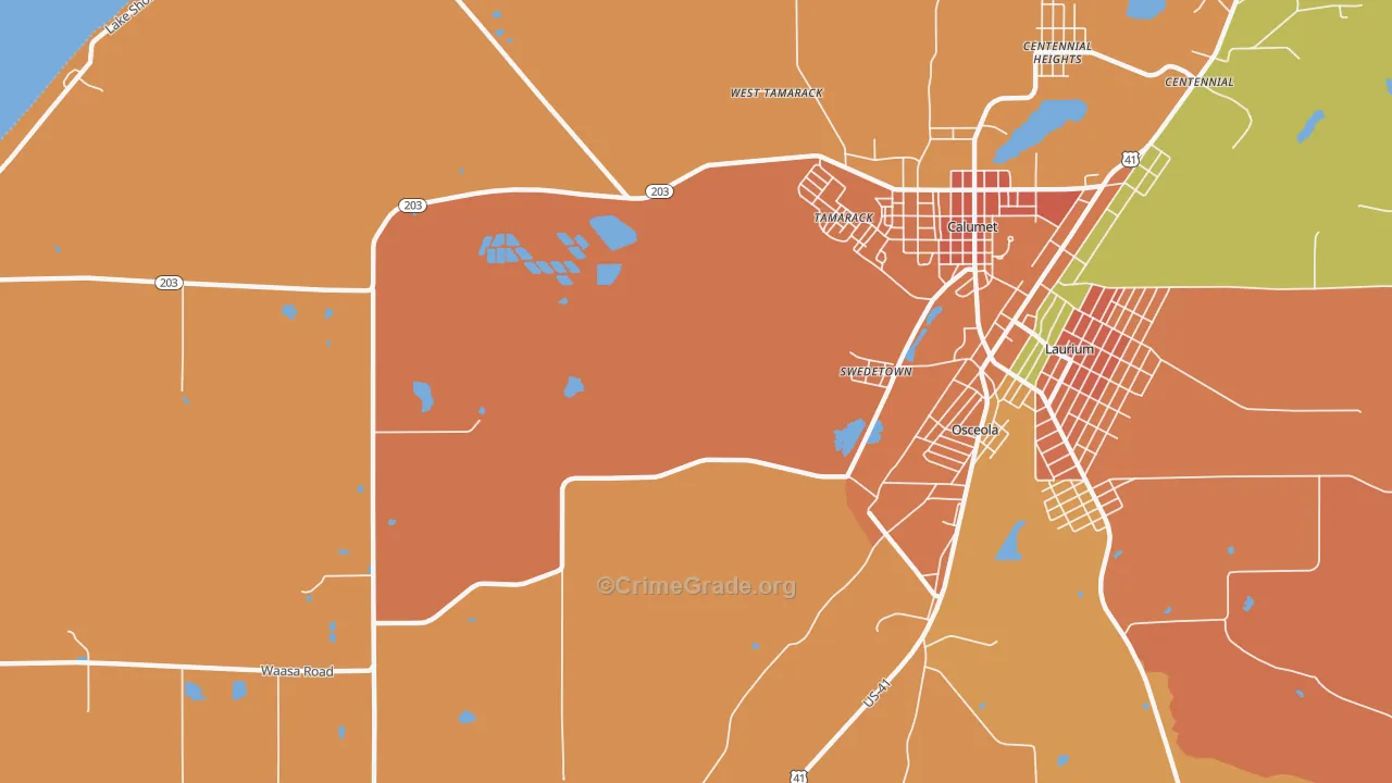 Swedetown, MI Map of Theft Rates
