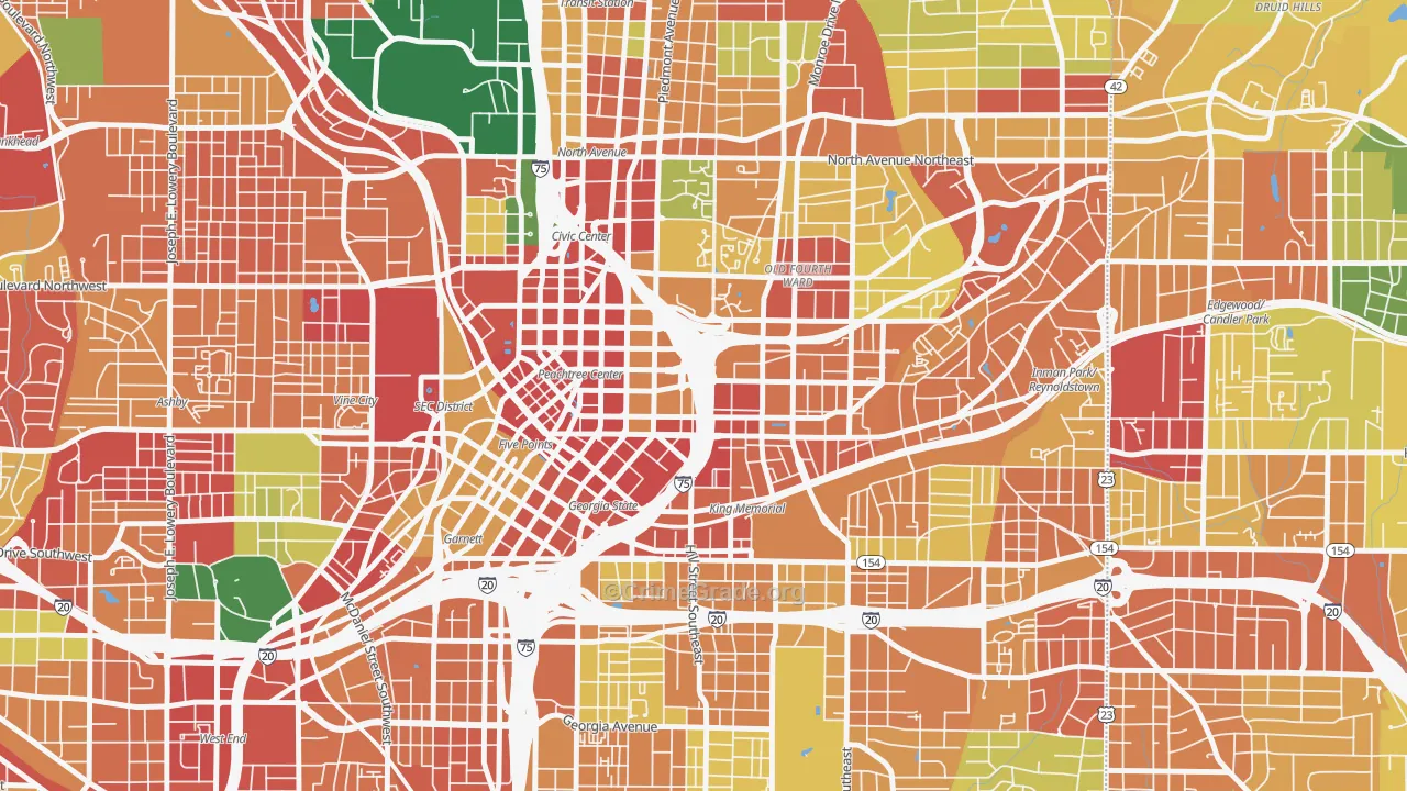 Sweet Auburn, Atlanta, GA Map of Theft Rates