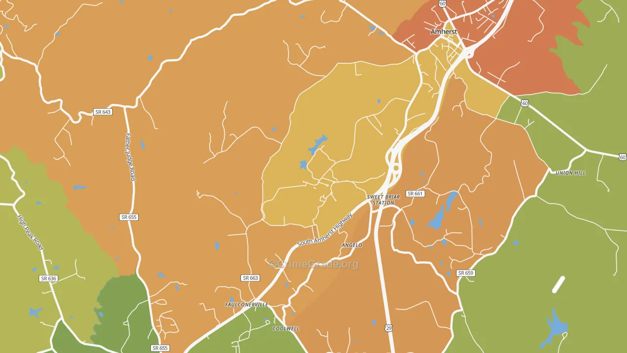 Sweet Briar, VA Map of Theft Rates