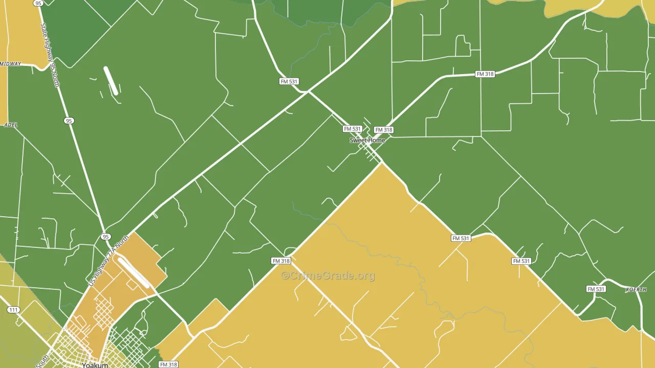 Sweet Home, TX Map of Theft Rates