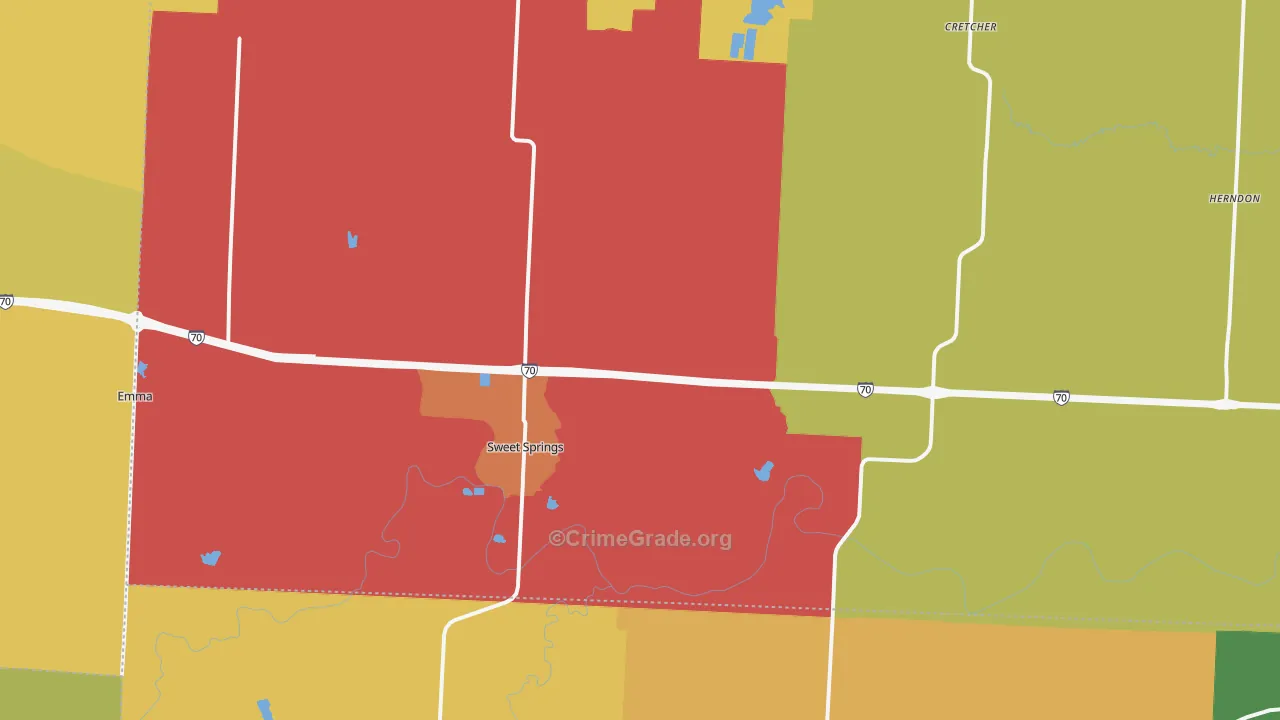 Sweet Springs, MO Map of Theft Rates