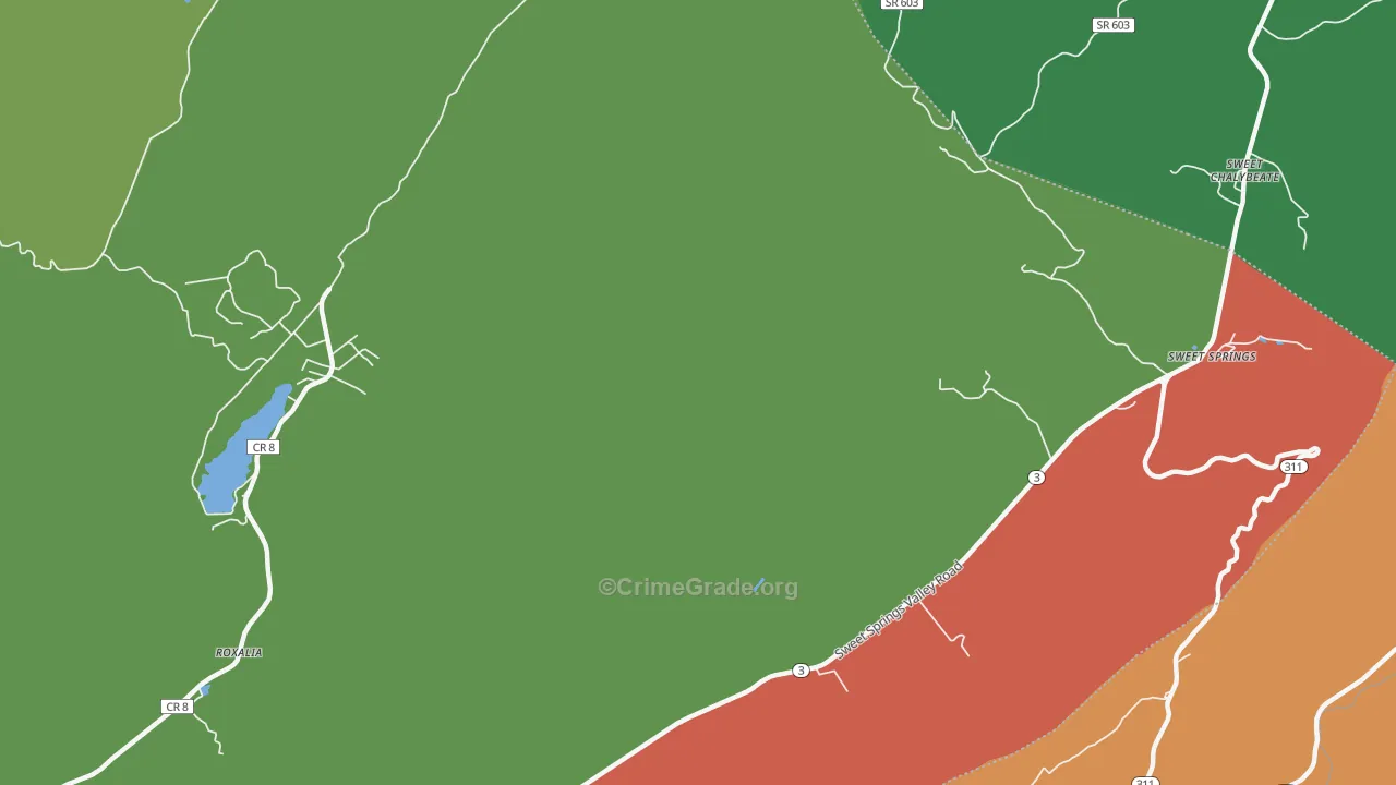 Sweet Springs, WV Map of Theft Rates