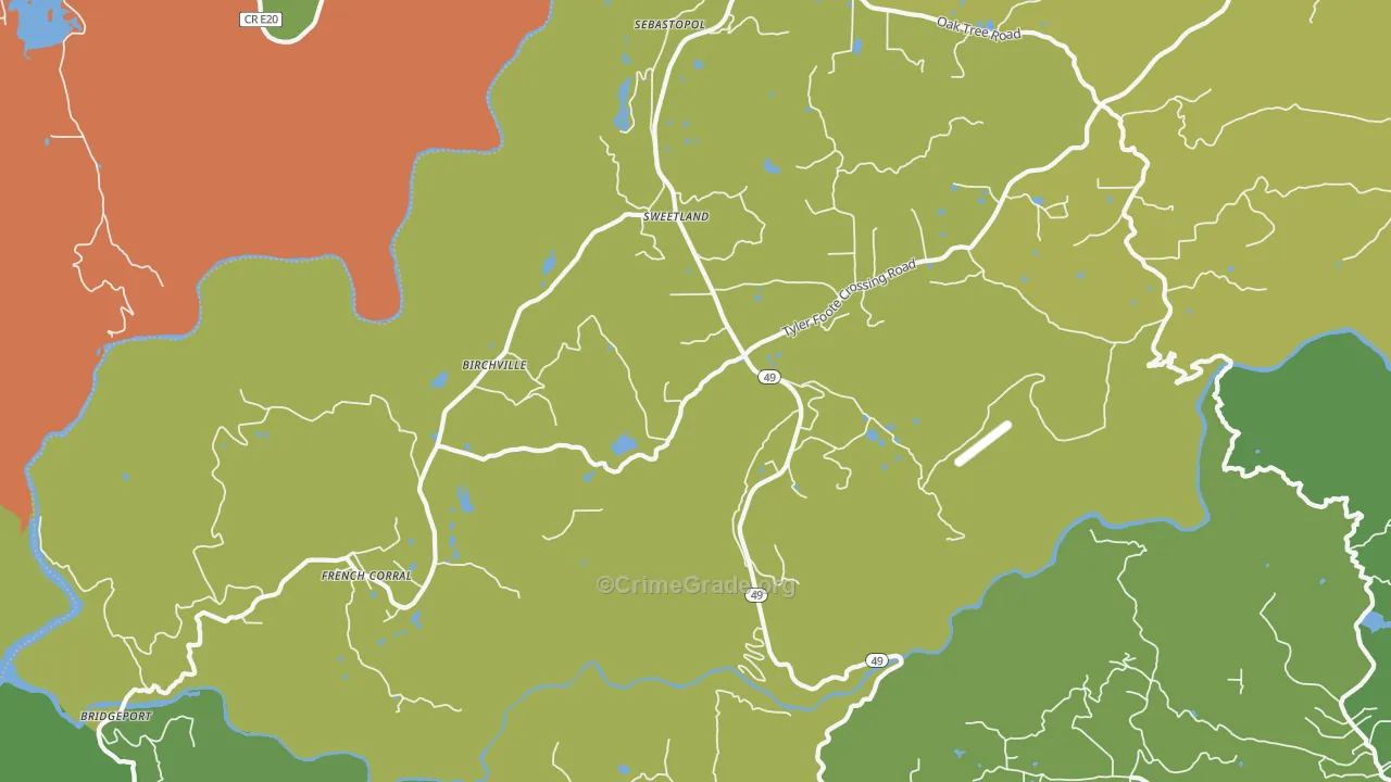 Sweetland, CA Map of Theft Rates