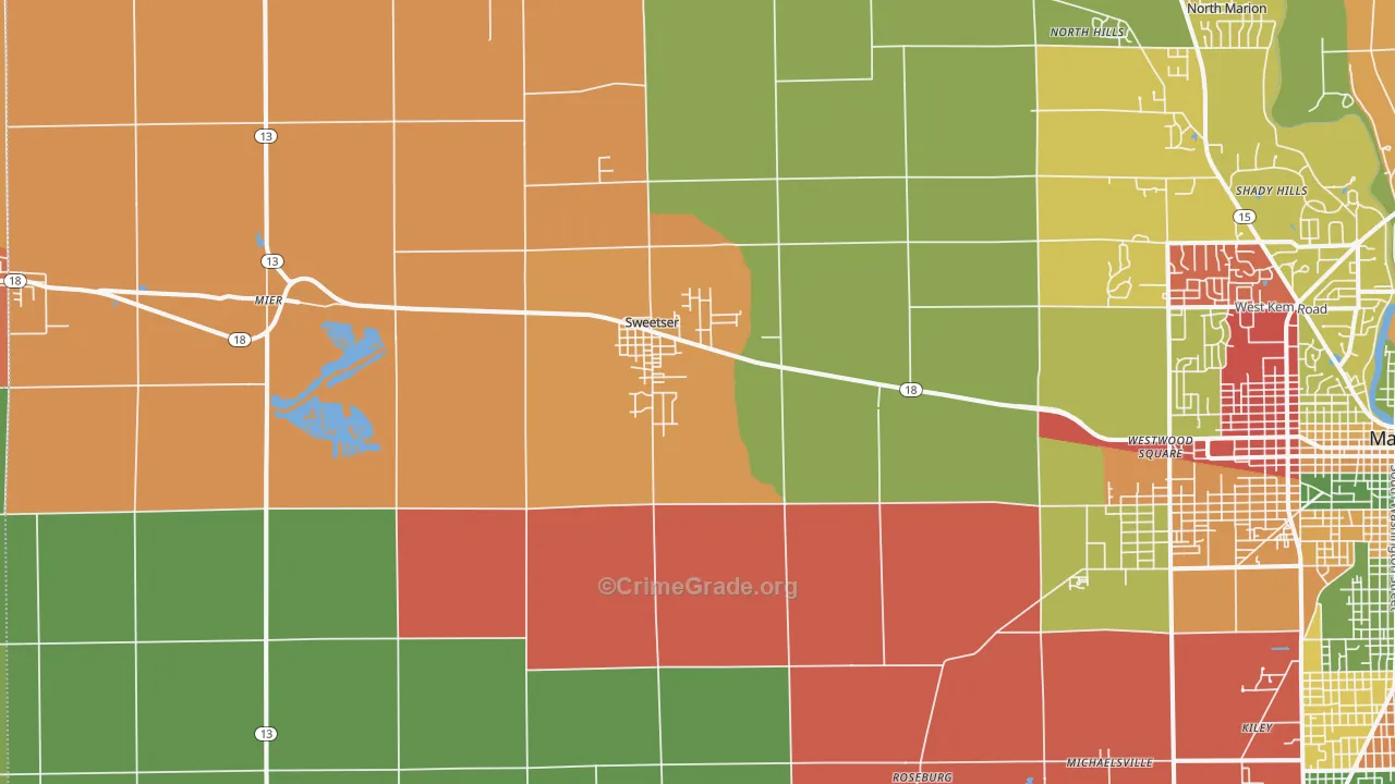 Sweetser, IN Map of Theft Rates