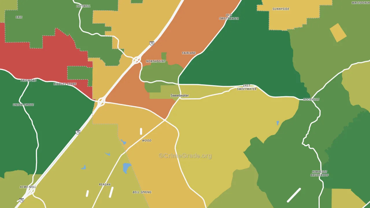 Sweetwater, TN Map of Theft Rates