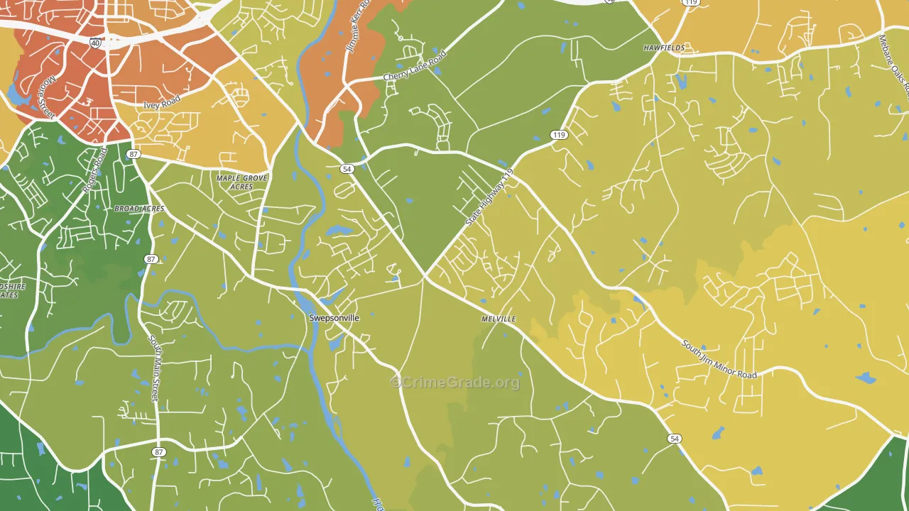 Swepsonville, NC Map of Theft Rates
