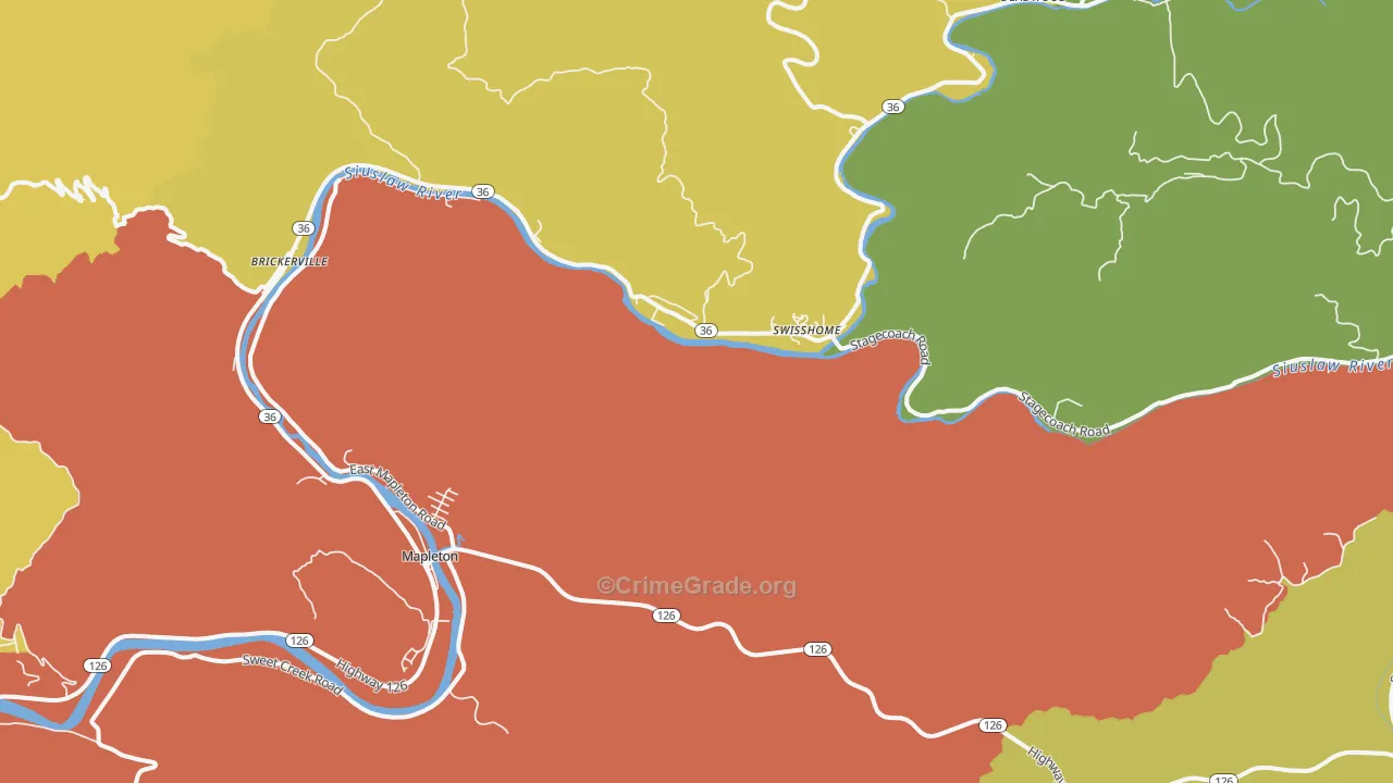 Swisshome, OR Map of Theft Rates