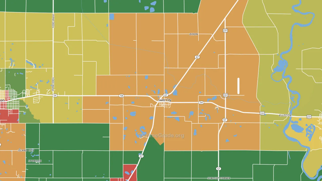 Switz City, IN Map of Theft Rates
