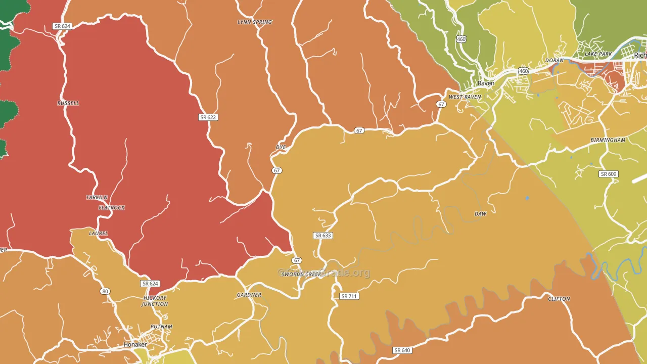 Swords Creek, VA Map of Theft Rates