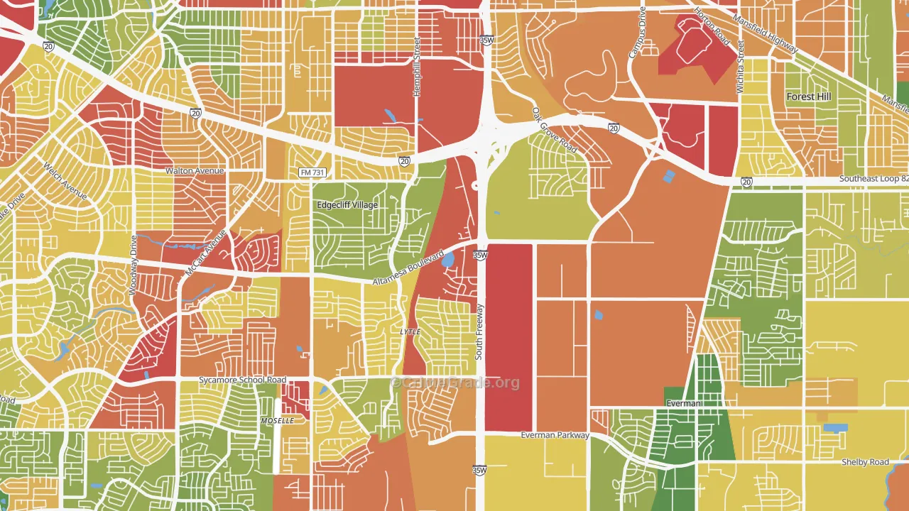 Sycamore, Fort Worth, TX Map of Theft Rates