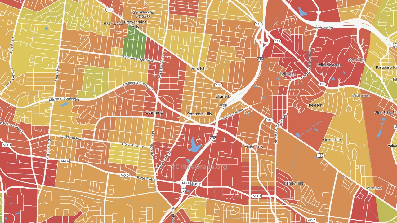 Sycamore Hills, MO Map of Theft Rates