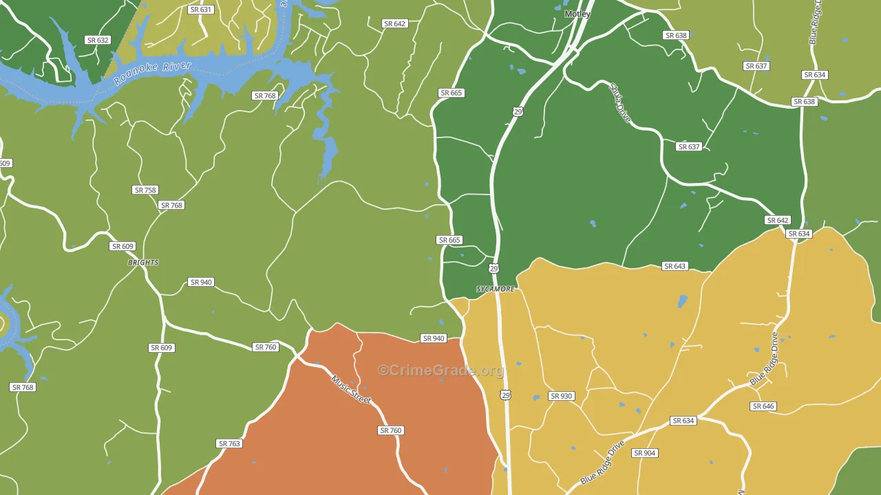 Sycamore, VA Map of Theft Rates