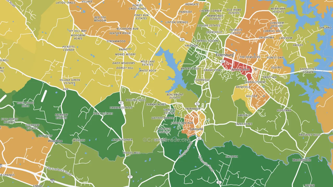 Sykesville, MD Map of Theft Rates