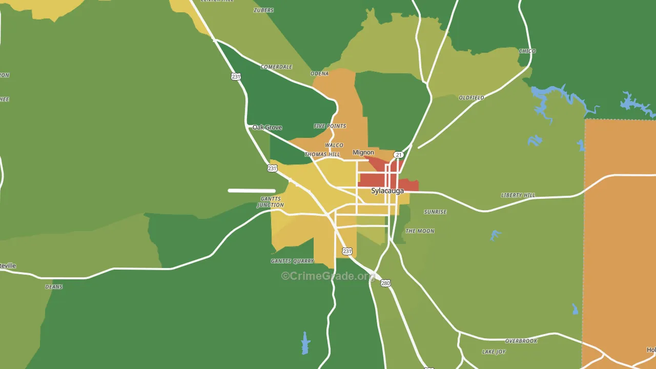 Sylacauga, AL Map of Theft Rates
