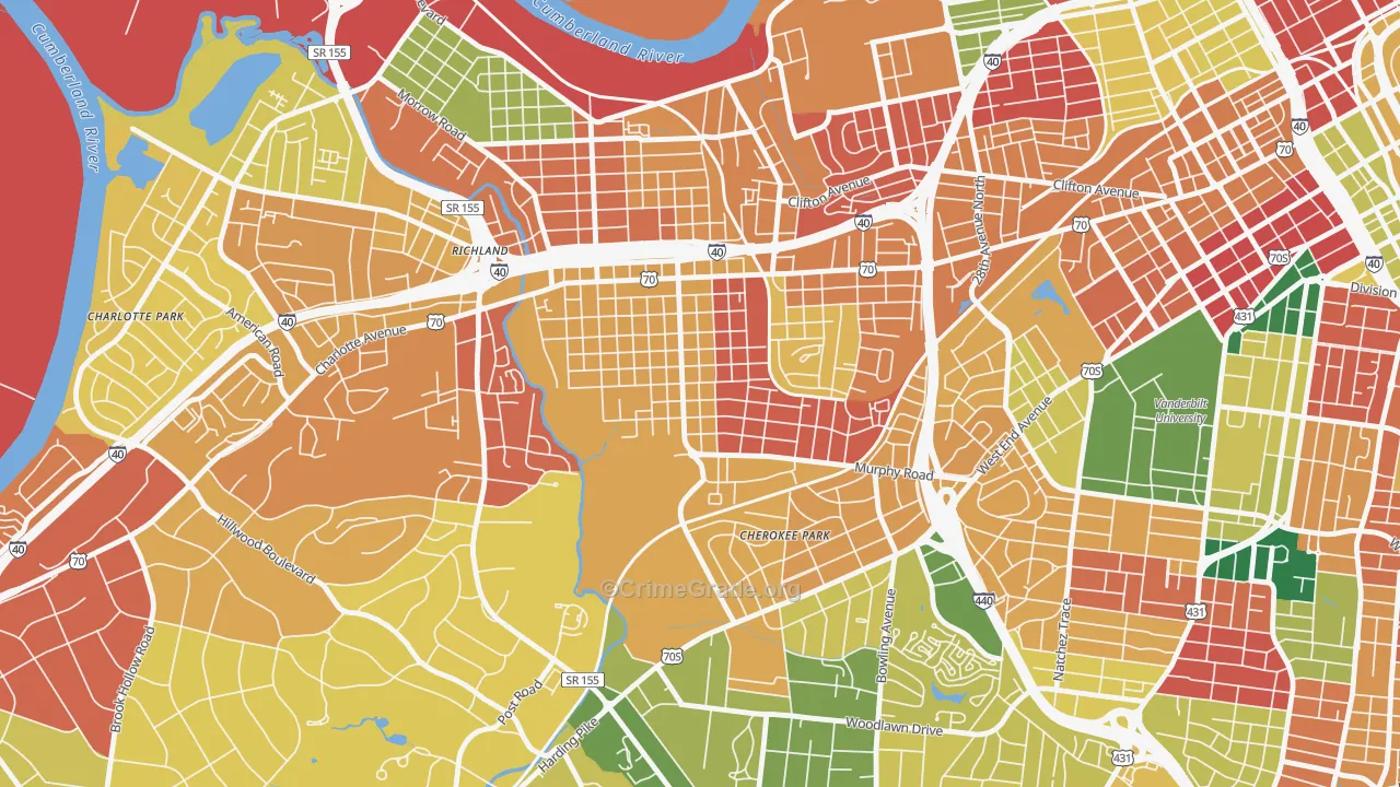 Sylvan Park, Nashville, TN Map of Theft Rates