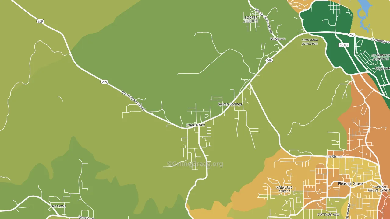 Sylvan Springs, AL Map of Theft Rates
