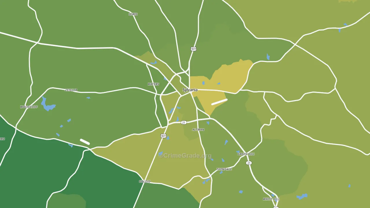 Sylvania, GA Map of Theft Rates