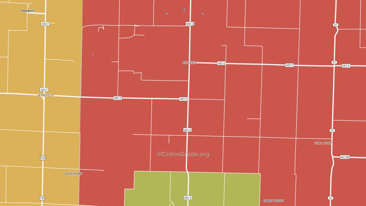 Sylvania, MO Map of Theft Rates