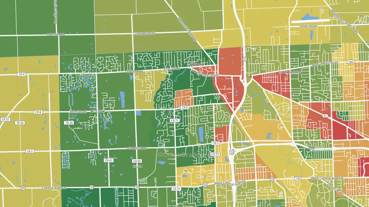 Sylvania, OH Map of Theft Rates
