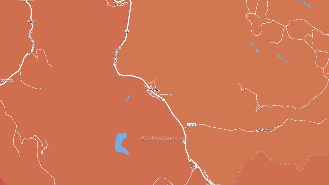 Sylvester, WV Map of Theft Rates