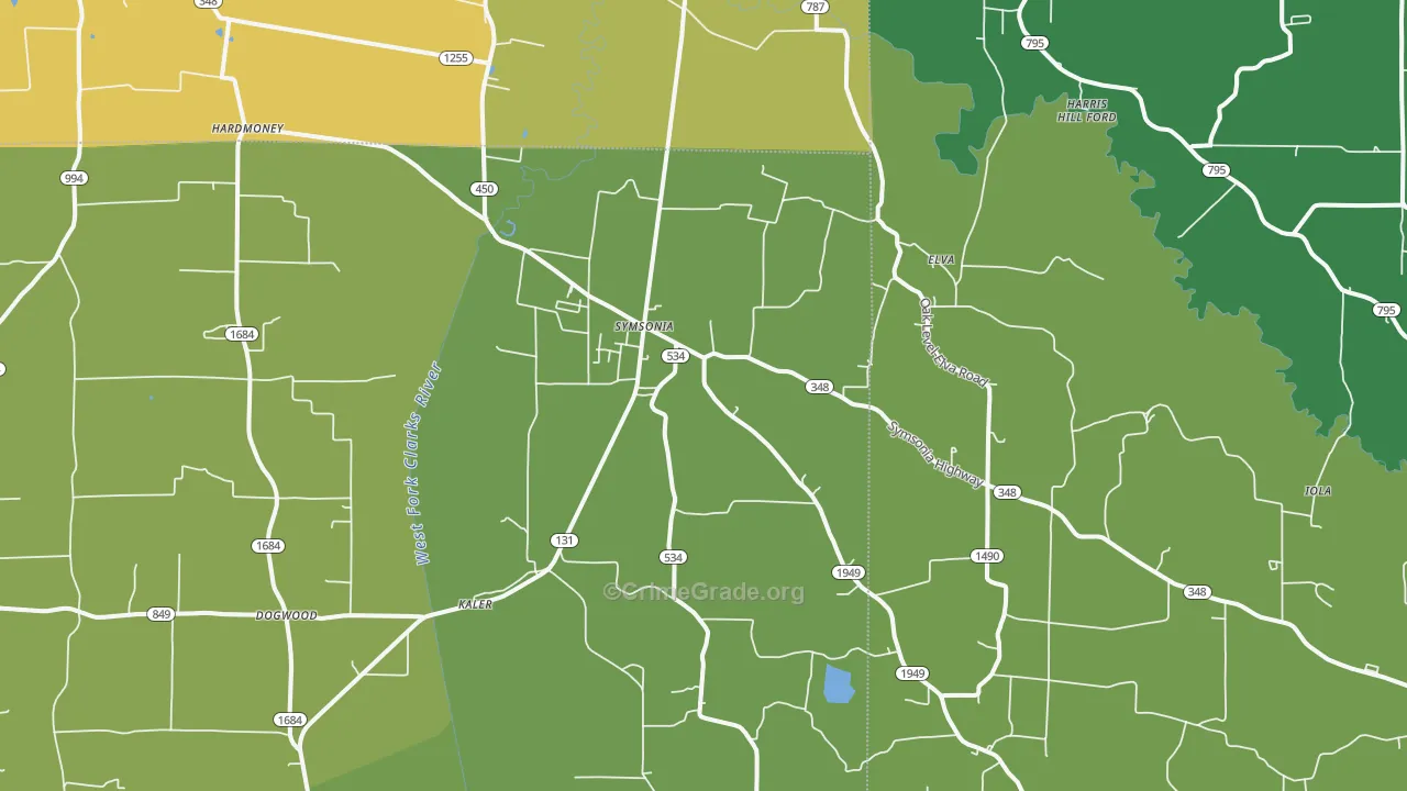 Symsonia, KY Map of Theft Rates