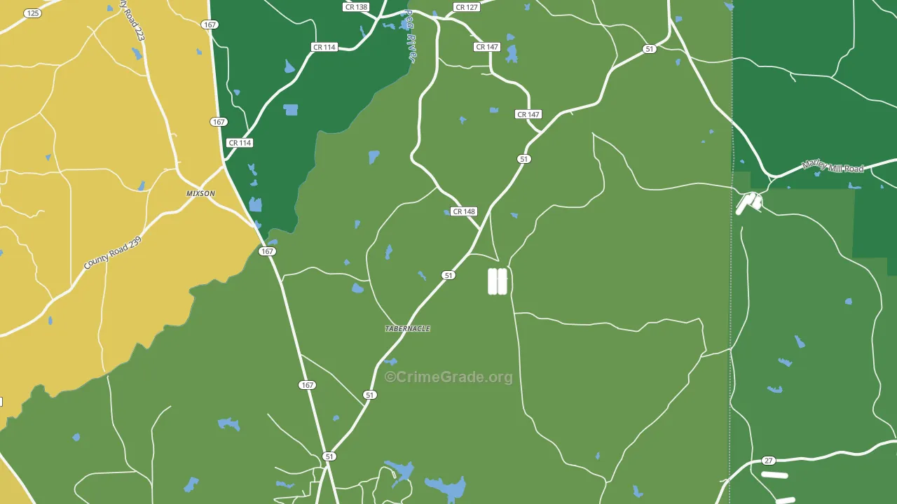 Tabernacle, AL Map of Theft Rates