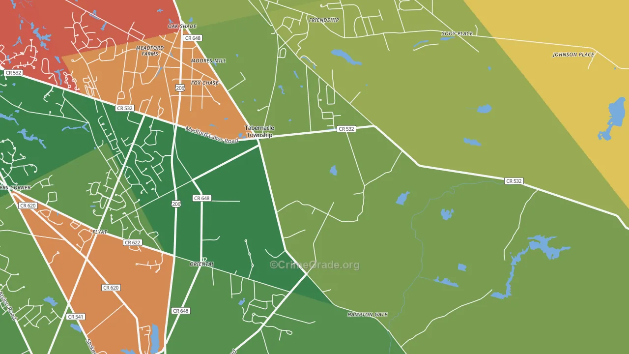 Tabernacle, NJ Map of Theft Rates