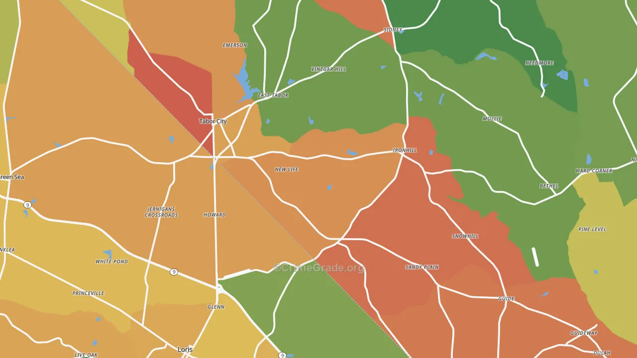 Tabor City, NC Map of Theft Rates